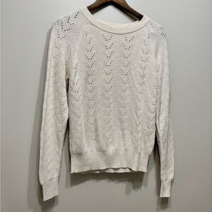 Reitmans Knit Comfy Crew Neck Long Sleeve Fitted Sweater Shirt Top Cream